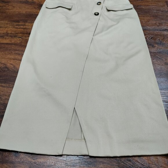 Ann Taylor Prairie Equestrian Modesty Button-Front Wrap Pencil Skirt, Tan Size 6 - Picture 6 of 13